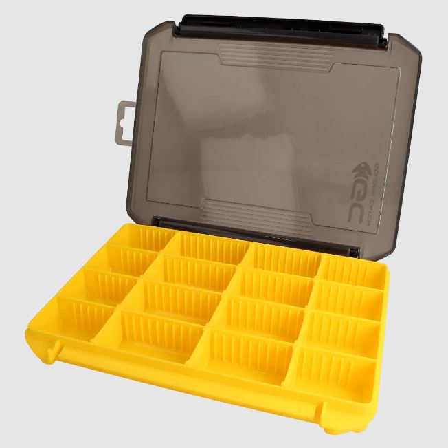 Scatola-tackle-box-golden-catch-worm-case-double-lock-wc-2520-l-yellow-open-lurefishing-planet-negozio-pesca-online-fishing-shop-pescare.