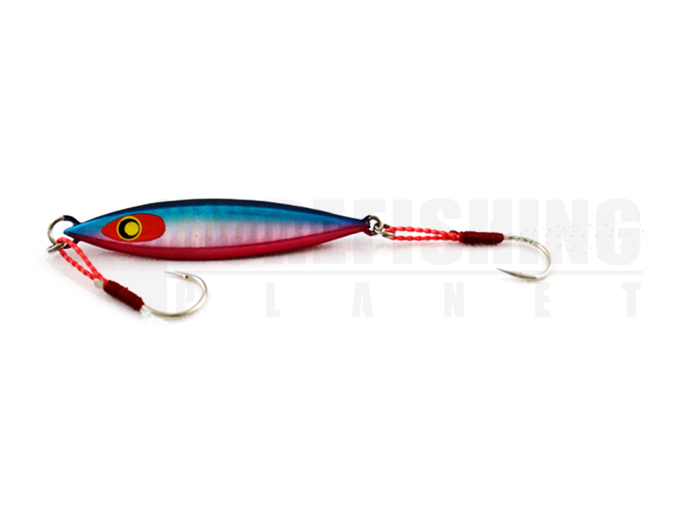 Metal jig damiki back drop casting 03 red blue lure fishing planet.