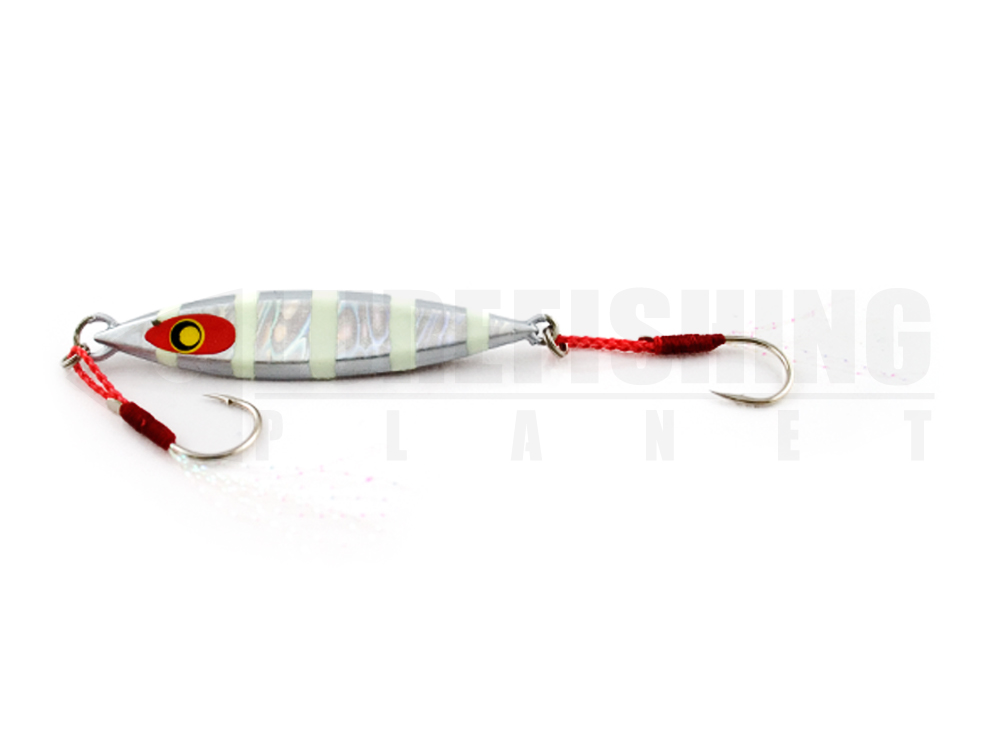 Metal jig damiki back drop casting 111 zebra glow lure fishing planet.