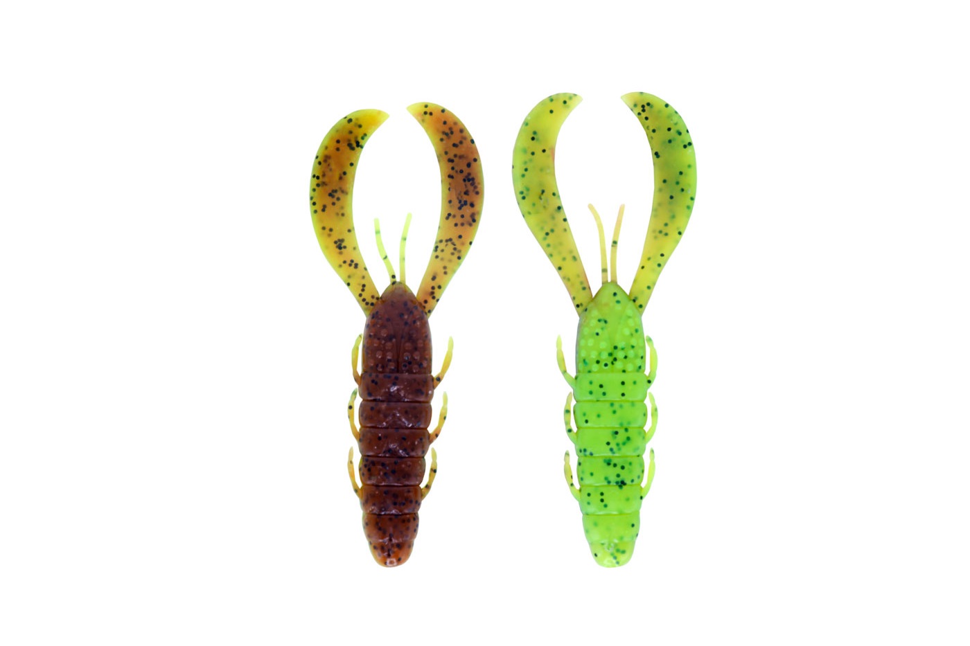 Esche-siliconiche-soft-baits-gamberi-flapping-craw-herakles-leftail-bug-green-pumpkin-chartreuse-lure-fishing-planet.